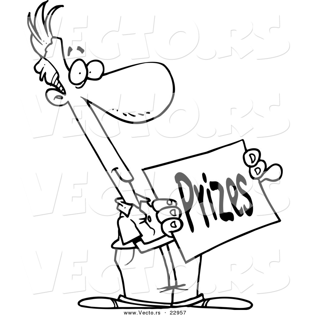 vector of a cartoon man holding a prizes sign coloring page outline by ron leishman 22957